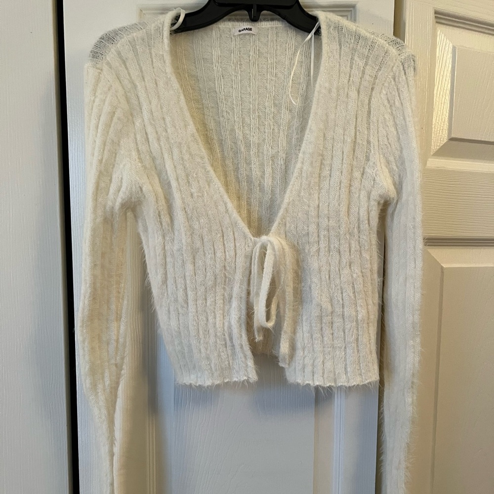 White Front Tie Sweater